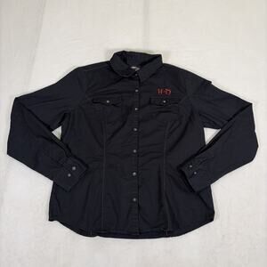Harley Davidson Women's Shirt Lg Black Embroidered Button Up Long Sleeve Charity